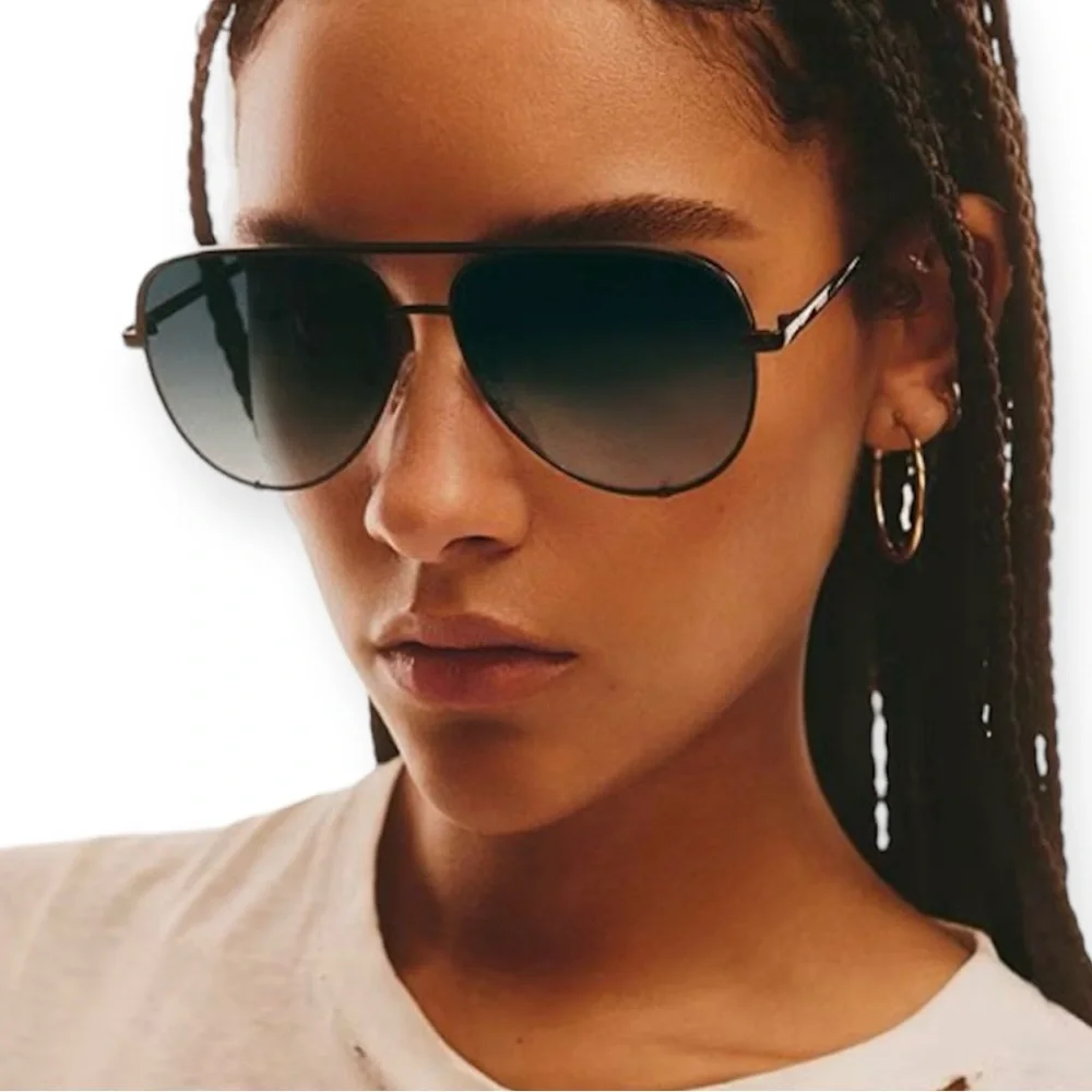 QUAY High Key Sunglasses Black Frame Grey Light Turquoise Fade Lens Extra Large